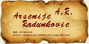 Arsenije Radunković vizit kartica